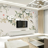 定制电视背景墙大型墙纸现代中式花鸟壁纸无纺布墙纸卧室客厅壁画