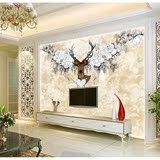 无缝大型5D客厅沙发电视背景墙壁纸 简约欧式花鹿 墙布壁画无纺布