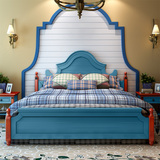地中海实木床1.5 1.8米双人储物高箱床卧室婚床蓝色成人套房家具