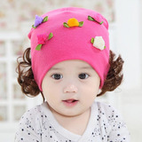 纯棉春秋女宝宝公主套头帽冬婴幼儿四个月婴儿童韩国假发帽子薄潮