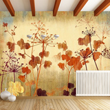 3D欧式壁画 餐厅饭店电视影视墙沙发客厅墙纸壁纸 手绘复古油画叶