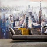 大型客厅卧室电视背景墙 壁纸壁画墙纸墙布 纽约城市风景抽象油画