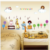 MJ7024女孩 动物音乐演唱会儿童卡通款装饰pvc透明膜墙贴