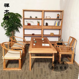 新中式禅意茶桌老榆木纯实木茶楼会所茶台功夫书桌椅组合免漆家具