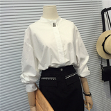 韩国2day 2016秋装新款时尚百搭通勤OL气质白色立领长袖衬衫女潮