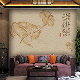 中式玄关大型壁画无缝电视背景墙纸客厅佛手禅意心莲花佛趣壁纸