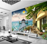 3D立体无缝海边风景电视客厅背景墙壁纸卧室酒店无缝壁画艺术墙纸