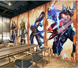 3D壁画英雄联盟人物网吧背景墙纸KTV餐厅立体无缝壁纸整张无纺布