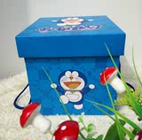 正方形哆啦A梦礼物包装盒大号零食礼品盒手提式水果礼品盒收纳盒