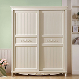 韩式田园木质衣柜推拉两门白色衣橱大容量整体储物柜欧式卧室定制