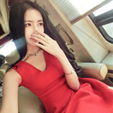 韩国SZ 2016新款夏季连衣裙 女装修身性感红色蓬蓬裙小礼服