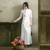 【闲章衣品 】2016夏季中国风手绘连衣裙中式茶人服 女汉服改良