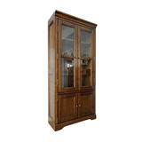 荣冈家具 定制美式乡村全实木书房单个书柜 对开门玻璃门书柜特价