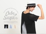 cubesugar日本原单t恤女专柜新品短袖纯棉蕾丝宽松显瘦上衣