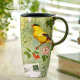 Evergreen创意马克杯 情侣水杯带盖大容量陶瓷杯子咖啡杯