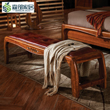 森邻家居 美式床尾凳美式实木换鞋凳深色穿鞋凳真皮沙发凳床边凳