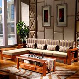 实木布沙发组合贵妃转角两用现代中式小户型客厅橡木加布艺沙发床