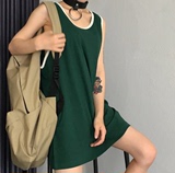 韩国ulzzang夏季女装中长款宽松无袖运动背心t恤外穿休闲上衣学生