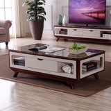 现代原木北欧宜家风格简约全实木大理石面橡木美式茶几电视柜组合