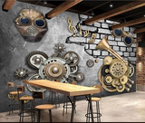 3D复古个性怀旧壁画 酒吧咖啡厅KTV茶餐厅墙纸 网咖壁纸机械齿轮
