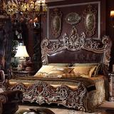 高档欧式实木真皮床美式奢华卧室双人床新古典描银雕花婚床公主床
