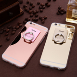 苹果6S手机壳玫瑰金奢华iphone6plus硅胶保护套5se指环支架软镜面