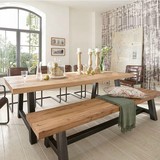 美式铁艺高档实木餐桌办公会议桌复古咖啡厅桌椅饭方桌餐桌椅组合
