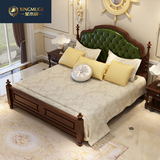 美式全实木床真皮床双人床1.8 米复古乡村卧室欧式家具床橡木婚床