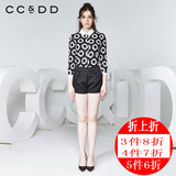 CCDD2016秋装新款专柜正品女时尚黑白撞色太阳花印花雪纺休闲衬衫