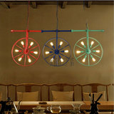 loft复古工业风美式餐厅咖啡厅酒吧台创意个性车轮风火轮彩色吊灯