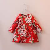 女童装春装0-1-2-3岁女宝宝裙子春秋红色婴儿长袖连衣裙外贸纯棉4
