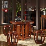 中式家具功夫茶茶几实木榆木茶桌椅组合客厅小户型阳台泡茶台圆形