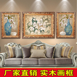 美式欧式沙发背景墙装饰画客厅玄关巨幅装饰画 三联发财鹿壁挂画