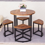 欧式铁艺圆形茶几创意做旧木质茶几桌椅组合实木小型阳台复古茶几