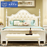 美式床全实木白色公主床欧式床卧室1.8米双人床田园乡村橡木婚床