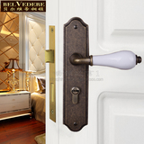 贝尔维帝美式门锁仿古陶瓷房把手室内门锁简欧式卧室纯铜古铜门锁