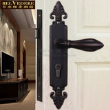 贝尔维帝纯铜黑色大门锁欧式大门把手美式大房门双开子母门全铜锁