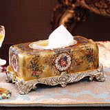 欧式复古奢华纸巾盒摆件 美式手绘金色高档装饰品酒店餐桌抽纸盒