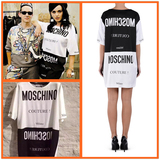 意大利 代购 moschino 16春夏 字母黑白拼色中长款短袖连衣裙