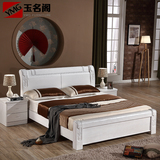 实木床1.5米1.8米双人婚床白色开放漆高箱储物床现代中式榆木床