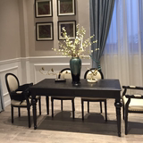 欧式后现代奢华实木餐桌椅 美式黑色开放漆长方形桌子样板房家具