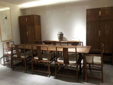 现代中式会所实木餐桌做旧茶室茶桌免漆老榆木禅意会议桌招待桌椅