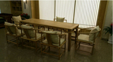 新中式禅意实木餐桌茶室古典茶桌明式老榆木方形多人会议桌椅组合