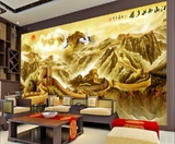 3d立体艺术电视背景墙纸 万里长城山水风景壁纸 5D迎客松大型壁画