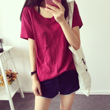 （免费试穿）夏季韩版T恤女短袖竹节棉宽松纯色半袖薄款透气上衣