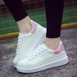 粉色运动鞋女韩版ulzzang 韩国学院中学生跑步鞋pu舒适黑白休闲鞋