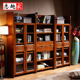 实木书柜自由组合 简约现代4门6门带玻璃书架橡木置物架多色可选