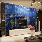梵高欧式油画墙纸罗纳河星夜个性壁纸电视沙发客厅背景墙大型壁画