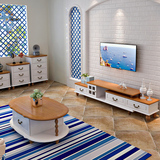 地中海电视柜茶几组合实木烤漆美式田园小户型可伸缩客厅简约地柜