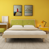 北欧宜家卧室双人布床现代简约小户型婚床实木床1.5米1.8m板式床